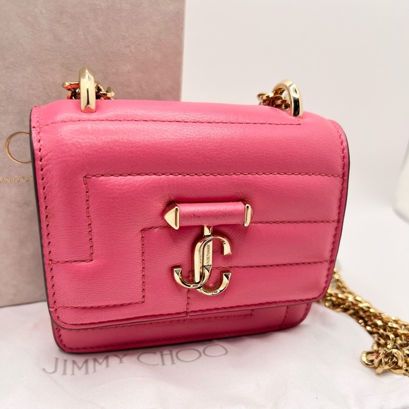 Authentic JIMMY CHOO Candy Pink Micro Avenue Quad Gold Chain Shoulder Bag - Picture 3 of 9